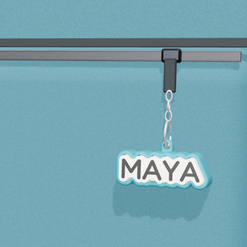 Name clicker keychain on a backpack